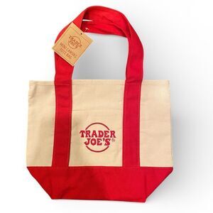 Trader Joe's Red and Cream Canvas Tote
